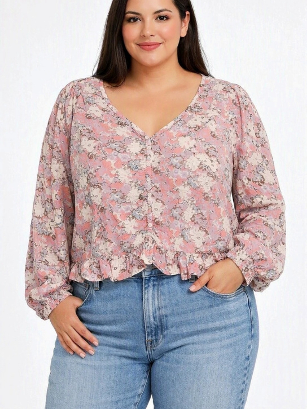 Abound Floral Long Sleeve Blouse in Pink Size XL Like New